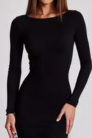 Load image into Gallery viewer, Black Sheath Boat Neck Long Formal Dress with Long Sleeves