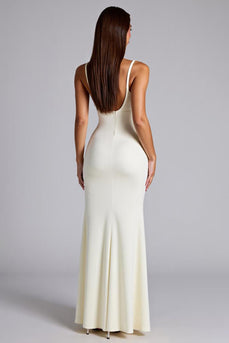 Ivory Sheath Pleated Sweetheart Long Formal Dress with Slit