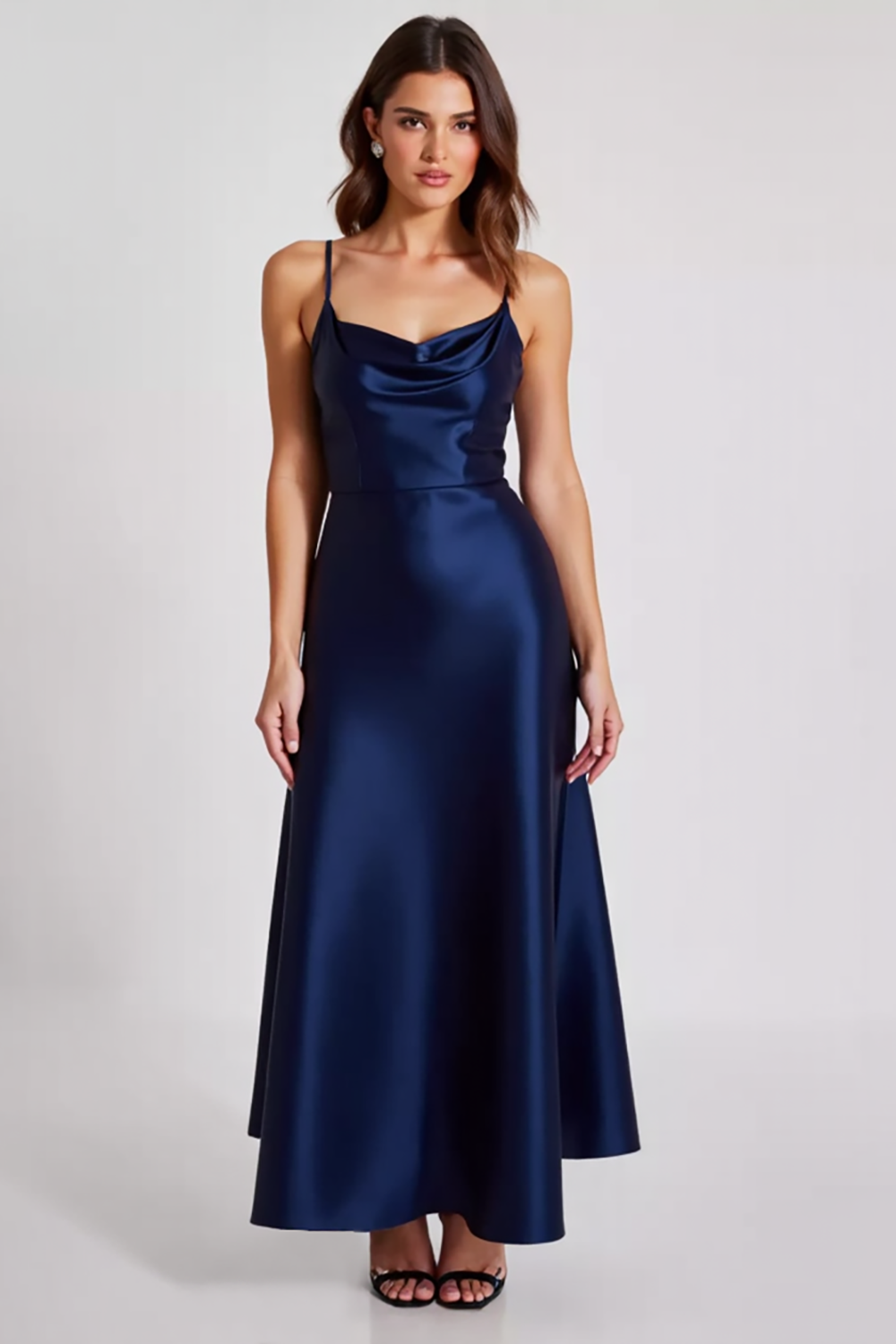 Navy Sheath Ruched Spaghetti Straps Long Formal Dress