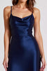 Load image into Gallery viewer, Navy Sheath Ruched Spaghetti Straps Long Formal Dress