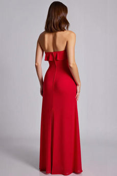 Red A Line Chiffon Long Formal Dress with Ruffles