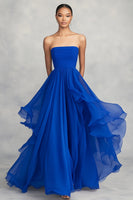 Load image into Gallery viewer, Royal Blue Pleated Asymmetrical A Line Chiffon Long Formal Dress