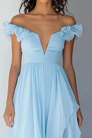Load image into Gallery viewer, Sky Blue High Low Chiffon A Line Formal Dress with Ruffles