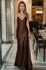 Load image into Gallery viewer, Coffee Sheath Satin Spaghetti Straps Long Formal Dress