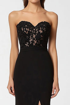 Sweetheart Mermaid Long Black Tie Dress with Slit