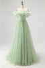 Load image into Gallery viewer, Dusty Sage A Line Tulle Long Formal Dress with Ruffles