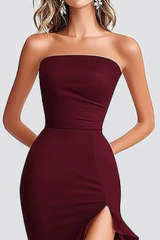 Burgundy Mermaid Asymmetrical Long Formal Dress with Slit