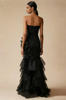 Load image into Gallery viewer, Mermaid Sweetheart Tiered Long Black Tie Dress