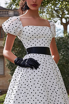 Black&White A Line Square Neck Long Formal Dress with Sleeves