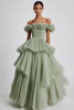 Load image into Gallery viewer, Dusty Sage Ball Gown Tulle Long Formal Dress with Ruffles