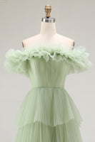 Load image into Gallery viewer, Dusty Sage Tulle Ball Gown Maxi Formal Dress with Ruffles