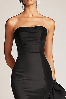 Satin Mermaid Long Black Tie Dress with Ruffles