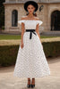 Load image into Gallery viewer, Black&amp;White A Line Off the Shoulder Ruffled Long Formal Dress