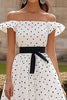 Load image into Gallery viewer, Black&amp;White A Line Off the Shoulder Ruffled Long Formal Dress