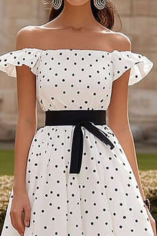 Black&White A Line Off the Shoulder Ruffled Long Formal Dress