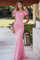 Load image into Gallery viewer, Pink Satin Sheath One Shoulder Long Formal Dress