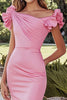 Load image into Gallery viewer, Pink Satin Sheath One Shoulder Long Formal Dress