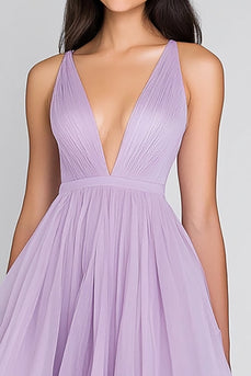 Lilac Tulle A Line Tiered Asymmetrical Long Formal Dress