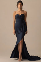 Load image into Gallery viewer, Navy Mermaid Sweetheart Long Formal Dress with Slit