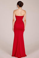 Load image into Gallery viewer, Red Strapless Sheath Keyhole Long Formal Dress with Slit