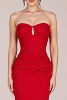 Load image into Gallery viewer, Red Strapless Sheath Keyhole Long Formal Dress with Slit