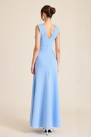 Load image into Gallery viewer, Sky Blue Sheath Sleeveless Long Formal Dress with 3D Flowers