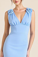 Load image into Gallery viewer, Sky Blue Sheath Sleeveless Long Formal Dress with 3D Flowers
