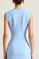 Load image into Gallery viewer, Sky Blue Sheath Ruched Long Formal Dress with Slit