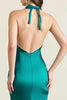 Load image into Gallery viewer, Green Satin Sheath Keyhole Backless Long Formal Dress with Slit