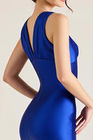 Load image into Gallery viewer, Royal Blue V-Neck Satin Sheath Sleeveless Long Formal Dress