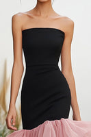 Load image into Gallery viewer, Black&amp;Pink Sheath Strapless Long Formal Dress with Ruffles