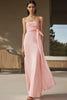 Load image into Gallery viewer, Pink Sheath Chiffon Ruched Strapless Long Formal Dress with Cap