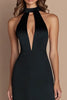 Load image into Gallery viewer, Simple Halter Satin Keyhole Long Black Tie Dress with Slit