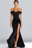 Load image into Gallery viewer, Off the Shoulder Appliqued Long Satin Black Tie Gala Dress with Slit