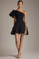 Load image into Gallery viewer, One Shoulder Satin A Line Little Black Dress