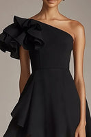 Load image into Gallery viewer, One Shoulder Satin A Line Little Black Dress