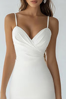 Load image into Gallery viewer, White Bodycon Satin Spaghetti Straps Midi Bridal Shower Dress