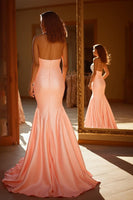 Load image into Gallery viewer, Pink Mermaid Satin Backless Prom Dress with Bow