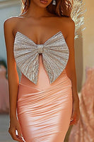 Load image into Gallery viewer, Pink Mermaid Satin Backless Prom Dress with Bow
