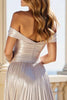 Load image into Gallery viewer, Metallic Silver A Line Off the Shoulder Prom Dress with Slit