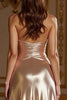 Load image into Gallery viewer, Champagne A Line Satin Sweetheart Prom Dress with Slit