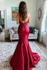 Load image into Gallery viewer, Sparkly Red Mermaid Satin Backless Prom Dress with Slit