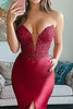 Load image into Gallery viewer, Sparkly Red Mermaid Satin Backless Prom Dress with Slit
