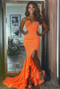 Load image into Gallery viewer, Orange Mermaid Satin Strapless Long Prom Dress with Slit