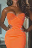 Load image into Gallery viewer, Orange Mermaid Satin Strapless Long Prom Dress with Slit