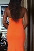 Load image into Gallery viewer, Orange Mermaid Satin Strapless Long Prom Dress with Slit