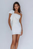 Load image into Gallery viewer, White Sheath Satin One Shoulder Graduation Dress with Bow