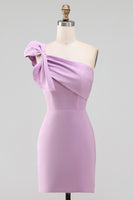 Load image into Gallery viewer, Plus Size White Satin One Shoulder Short Dress with Bow