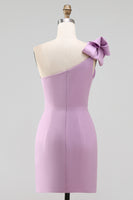 Load image into Gallery viewer, Plus Size White Satin One Shoulder Short Dress with Bow