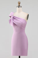 Load image into Gallery viewer, Plus Size White Satin One Shoulder Short Dress with Bow